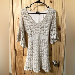 Vintage Cami brand girls size XL fully-lined crocheted mini dress in beige